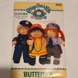 Cabbage Patch Kids Clothes Sewing Pattern 4333 Doll Vtg 1986 Police Fire Post